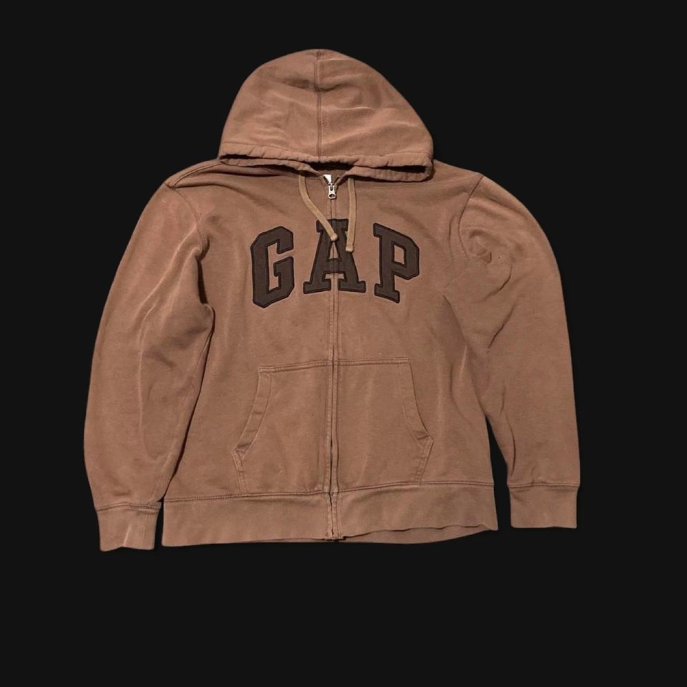 Gap brown mocha full zip fleece hoodie vtg y2k Men's Large/23.5 distress